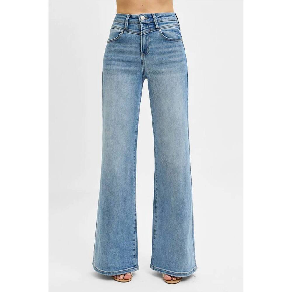 NEW RISEN high rise wide front yoke detailed jeans in blue